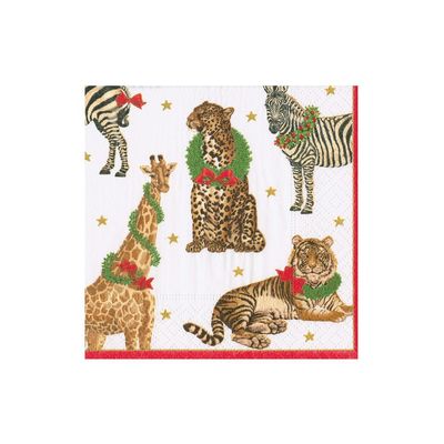 Caspari - Wild Christmas Ivory Cocktail Napkins