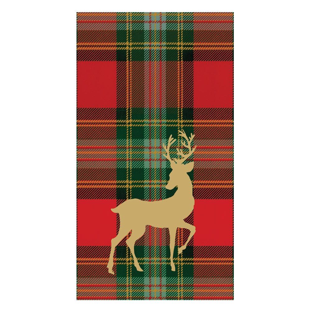 Caspari - Reindeer Tartan Red Guest Towels - Pack of 15