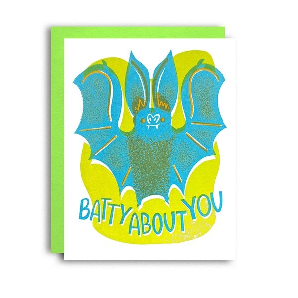 Batty About You Spooky Risograph Card