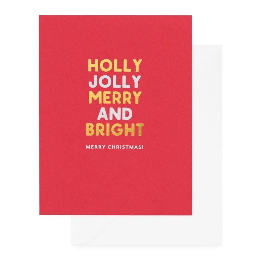 Holly Jolly Merry and Bright Letterpress Card