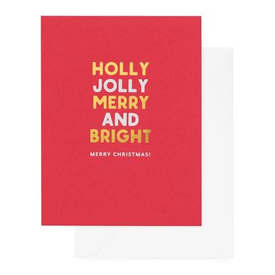 Holly Jolly Merry and Bright Letterpress Card