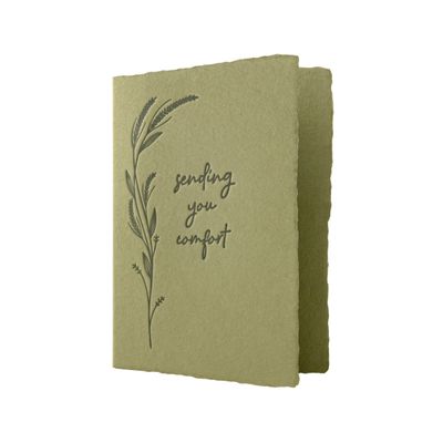 Sending You Comfort Olive Handmade Letterpress Greeting Card