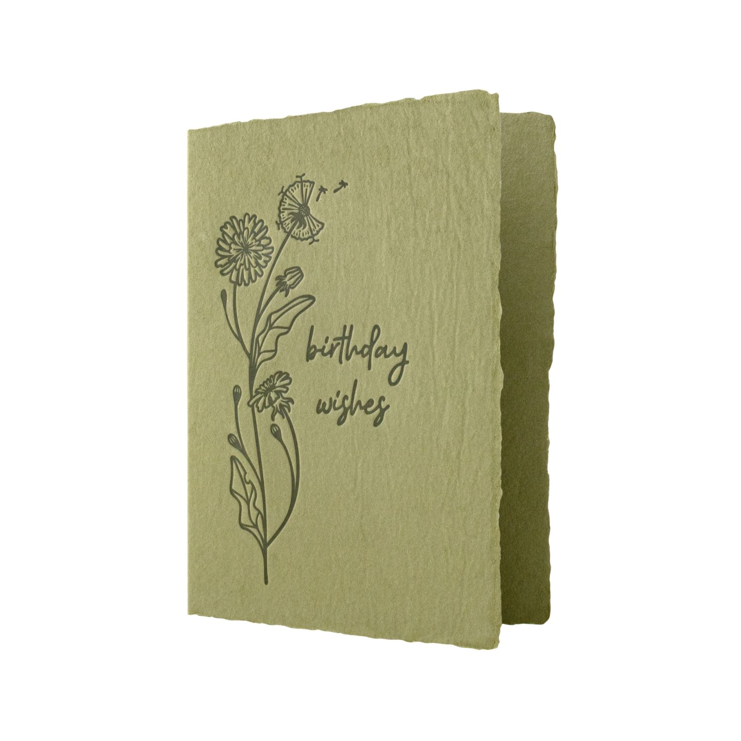 Birthday Wishes Olive Handmade Paper Letterpress Greeting Card