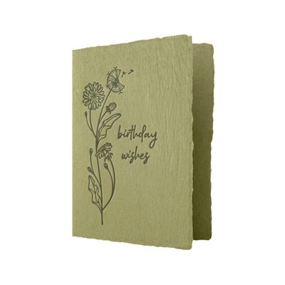 Birthday Wishes Olive Handmade Paper Letterpress Greeting Card