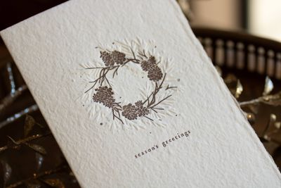 Season's Greetings Wreath Letterpress Holiday Card