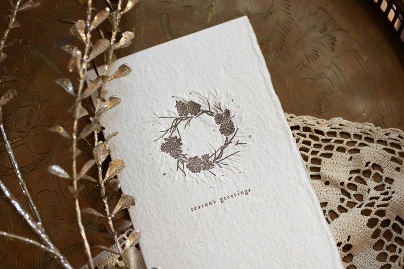 Season's Greetings Wreath Letterpress Holiday Card