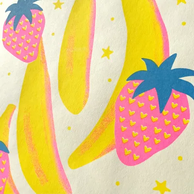Strawberry Banana Risograph Art Print (8x10)
