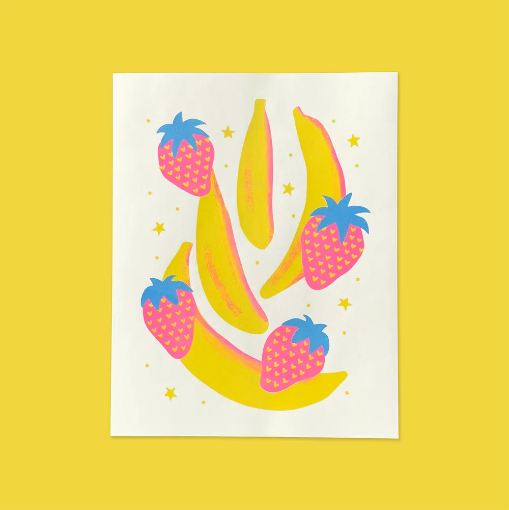 Strawberry Banana Risograph Art Print (8x10)