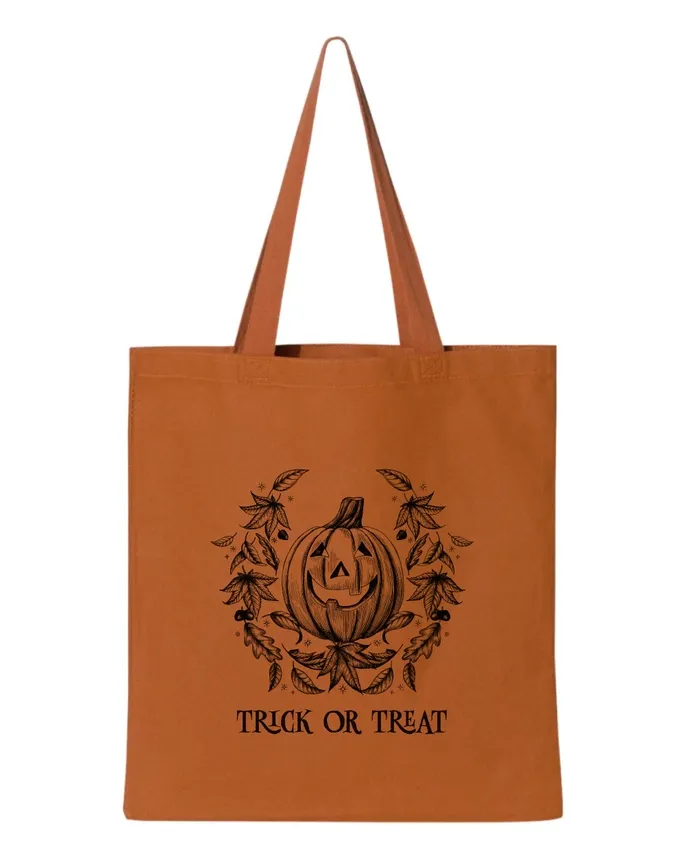 Halloween Pumpkin &amp; Fall Leaves Trick or Treat Tote Bag