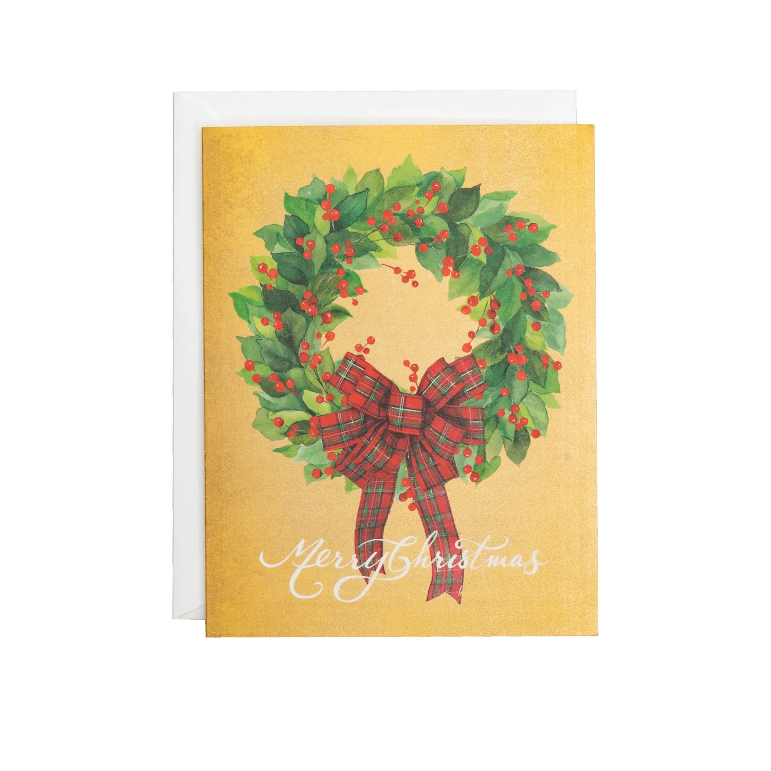 Leaf Wreath with Plaid Bow Holiday Cards (box of 15)