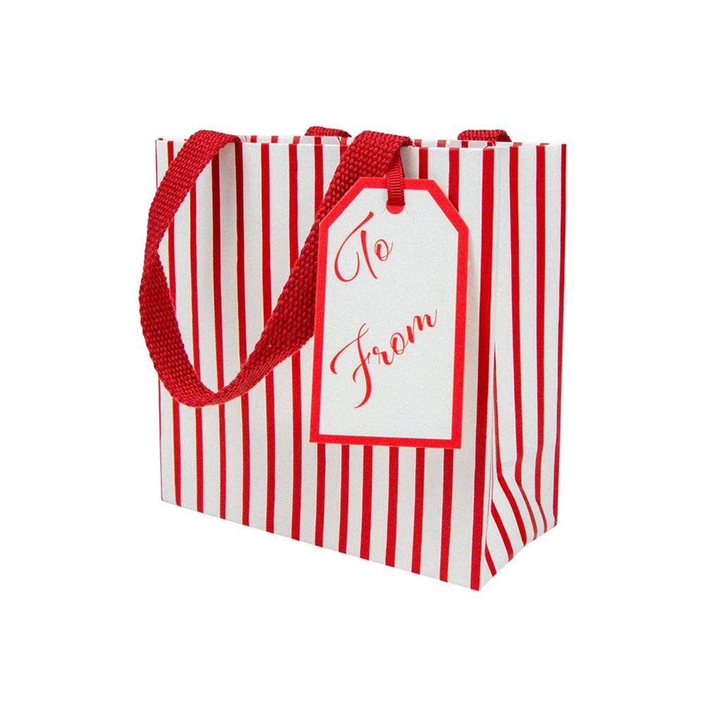 Red and White Stripe Small Square Gift Bag