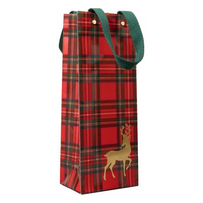 Royal Plaid Reindeer Bottle Bag