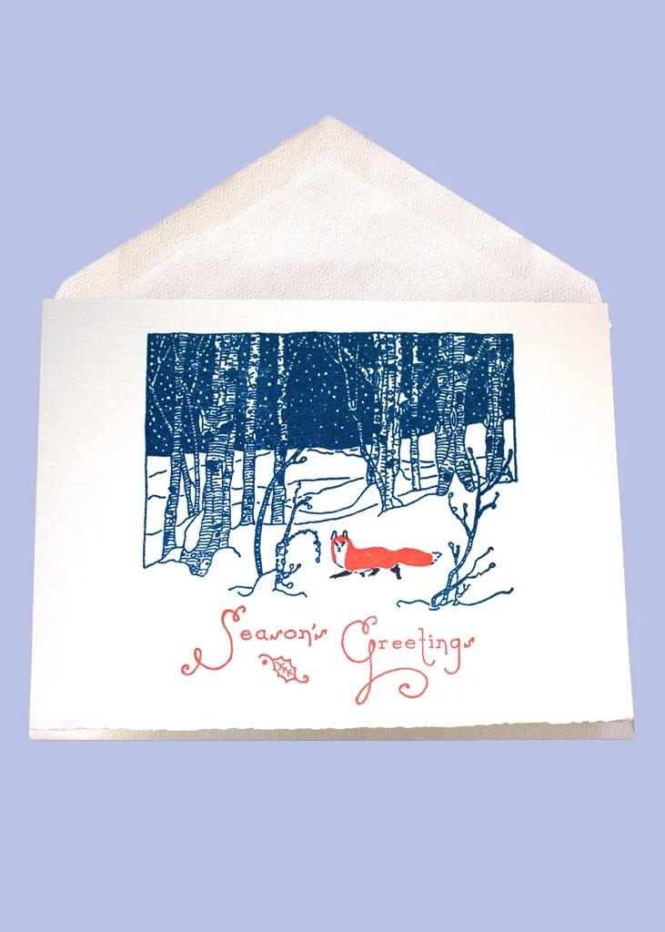 Snow Fox Letterpress Holiday Cards (box of 8)