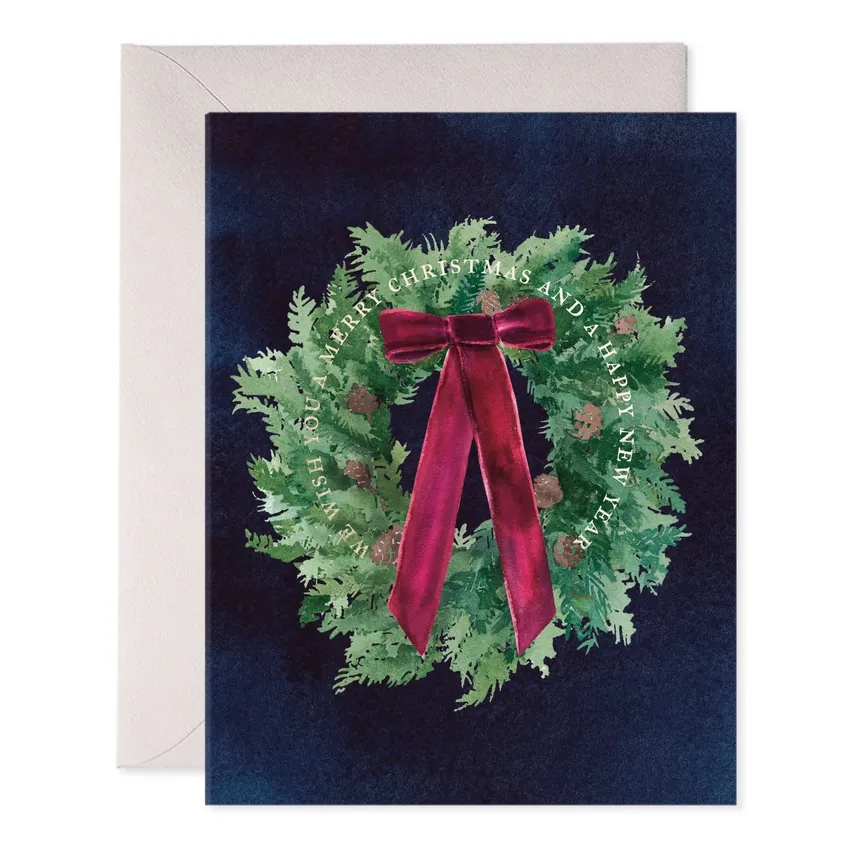 Velvet Bow Wreath Holiday Greeting Cards (box of 6)