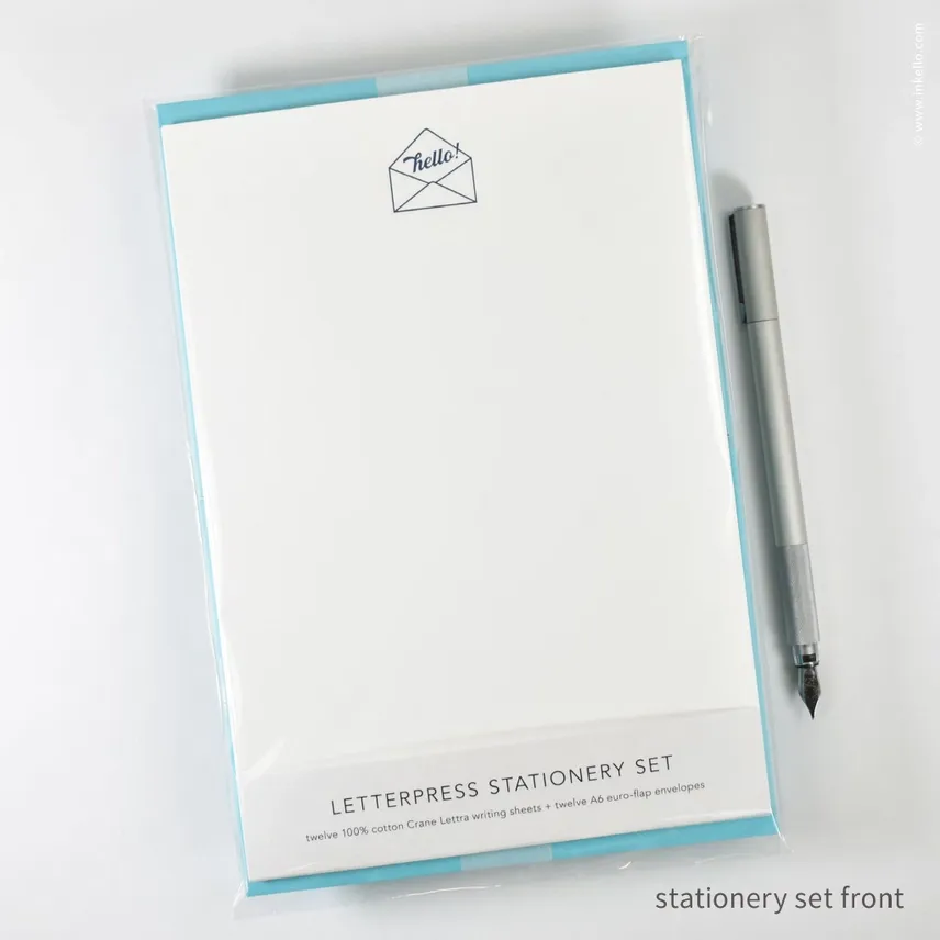 Stationery Set with Navy &quot;Hello!&quot; Script