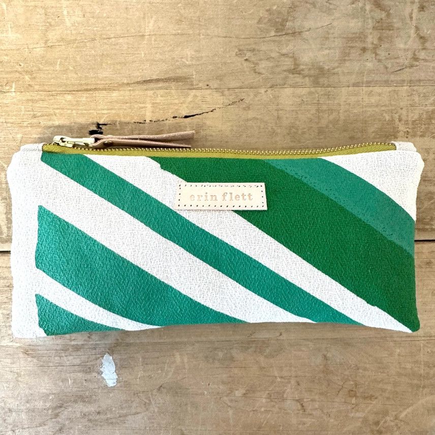 Green Vintage Stripe Pencil Pouch