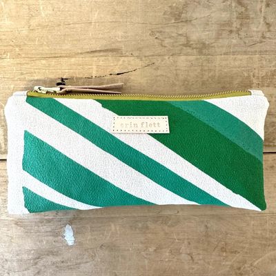 Green Vintage Stripe Pencil Pouch