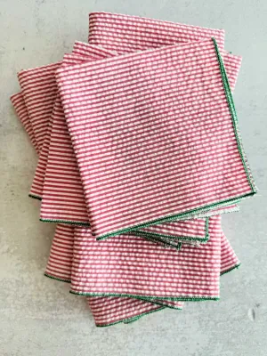 Seersucker Red and Green Cloth Napkins (set of 4)