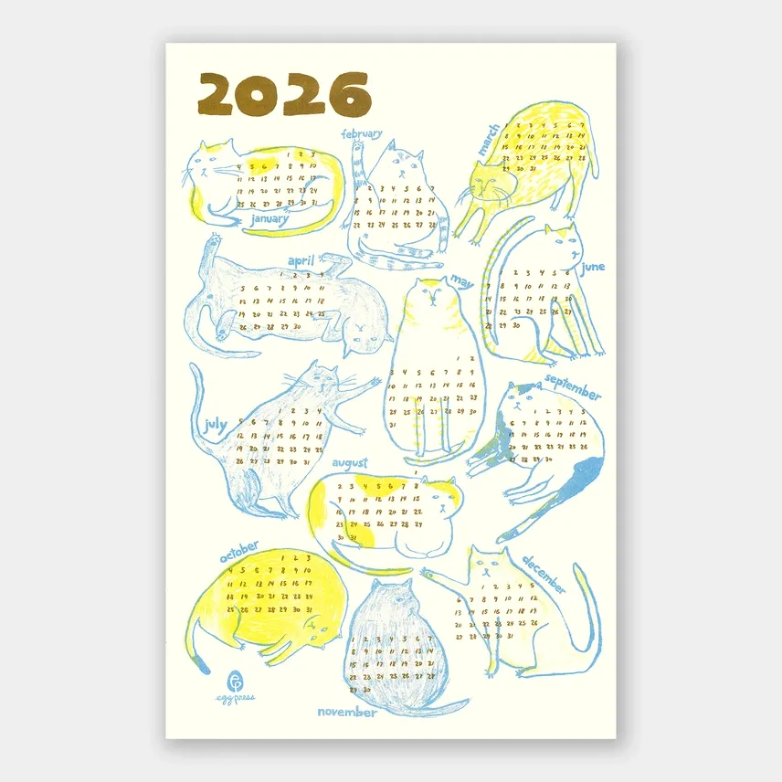 2026 Cats Calendar Illustrated Risograph Print