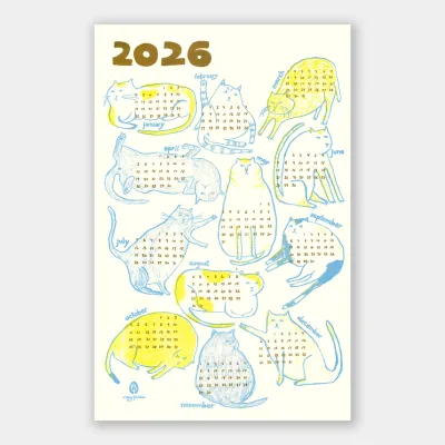 2026 Cats Calendar Illustrated Risograph Print