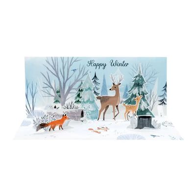 Woodland Winter Holiday Panoramic Pop-Up Card