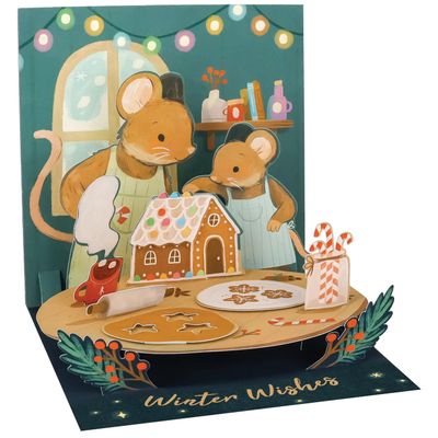 Festive Holiday Mouse with Gingerbread House Pop-Up Card