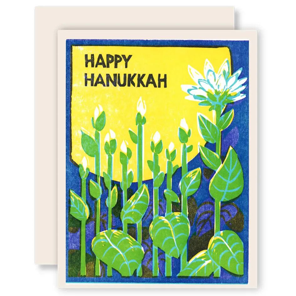 Happy Hanukkah (Menorah Blooms) Letterpress Card