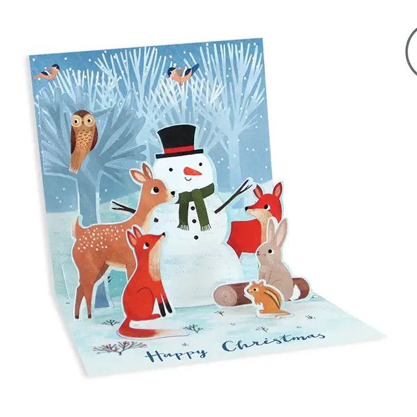 Forest Snowman Christmas Pop-Up Card with Lights