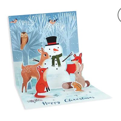 Forest Snowman Christmas Pop-Up Card with Lights