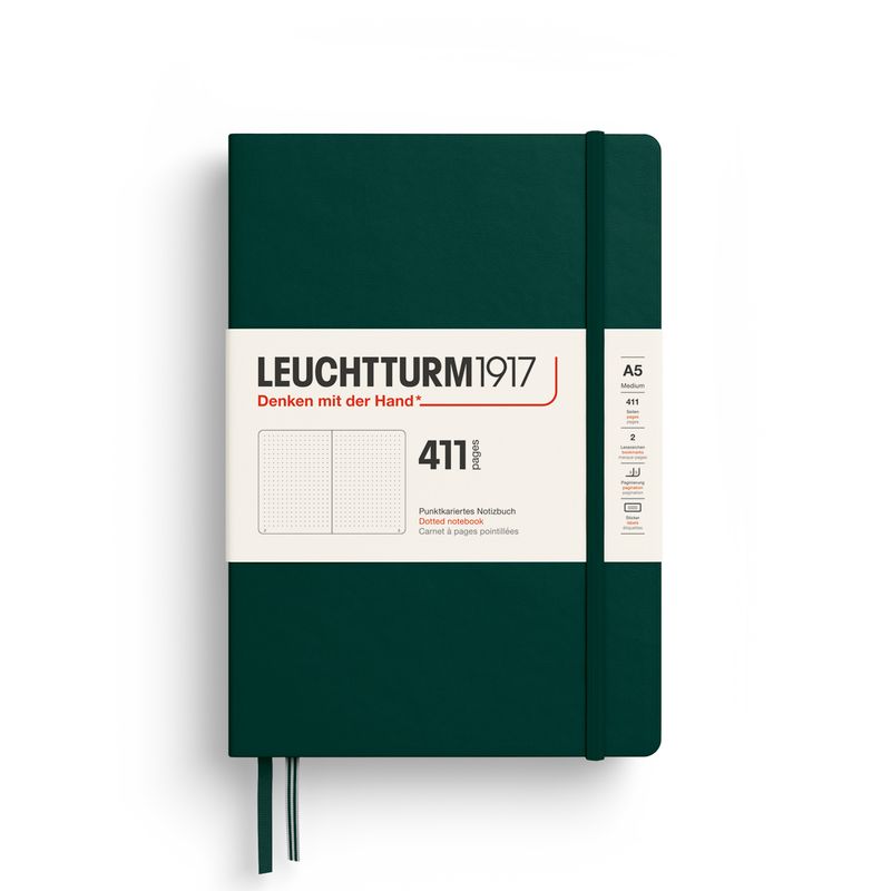 Leuchtturm1917 A5 411pg Hardcover Notebook Forest Green, Dotted