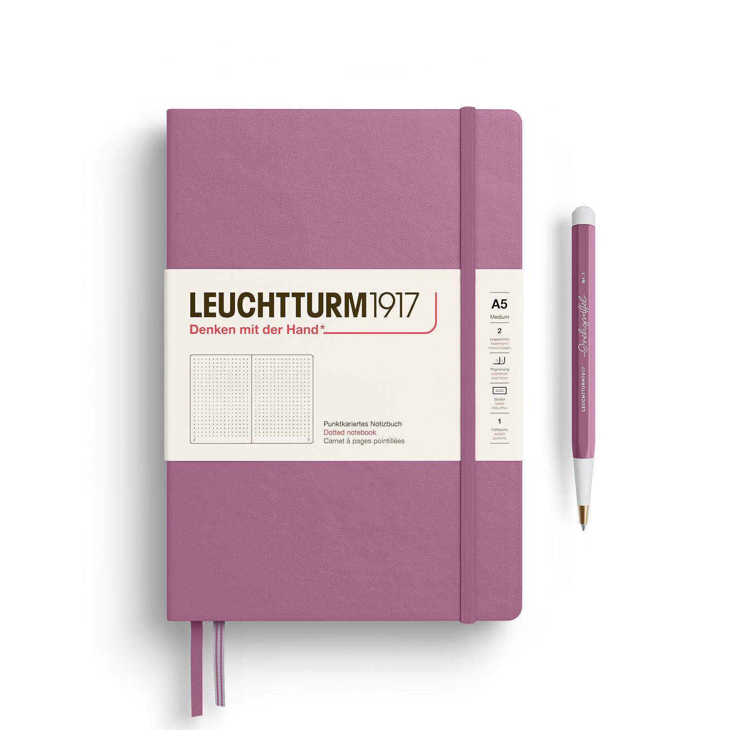 Leuchtturm1917 - A5 Hardcover Notebook - Dusty Rose, Ruling: Dot