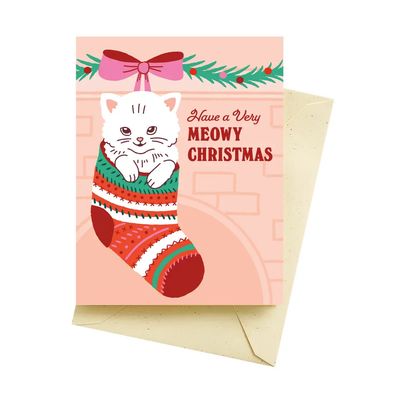 Stocking Kitten Meowy Christmas Holiday Card