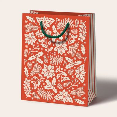Holly Sprig Floral Red Medium Gift Bag