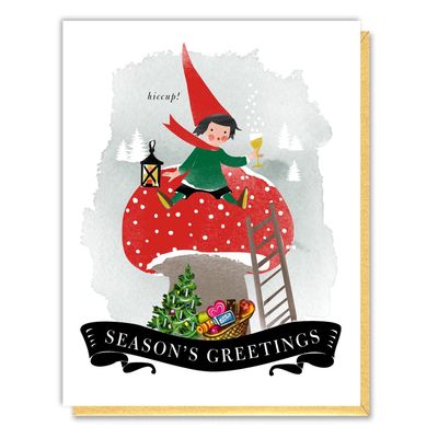 Season&#39;s Greetings Elf on Mushroom Card