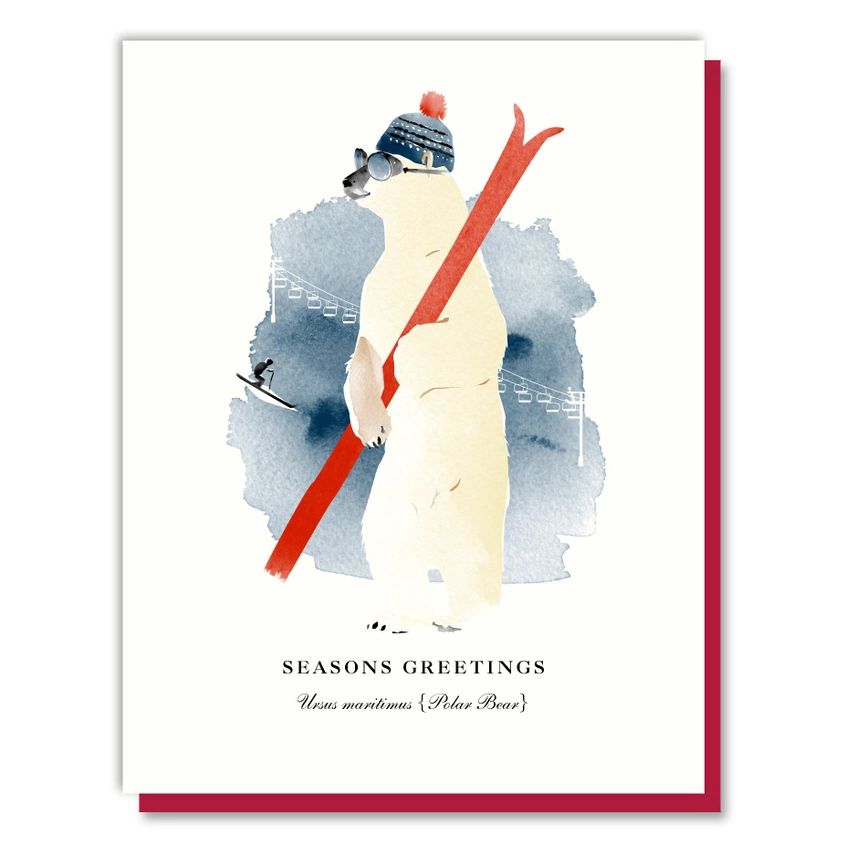 Skiing Polar Bear Seasons Greetings Card