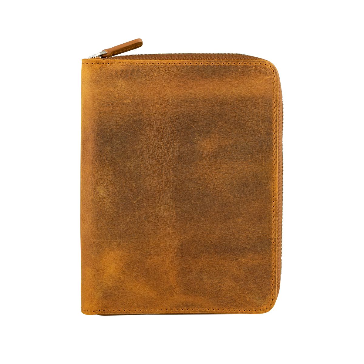 Leather 5 Pen Slot &amp; Notebook Zip Case Crazy Horse Brown