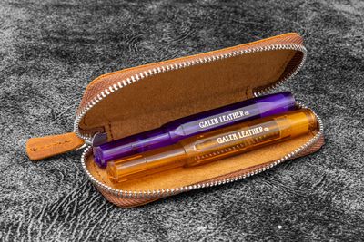 Leather Zippered Double Pen Case - Pocket Pen - Crazy Horse Brown