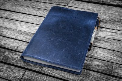 Leather Slim A5 Notebook &amp; Planner Cover - Crazy Horse Navy Blue