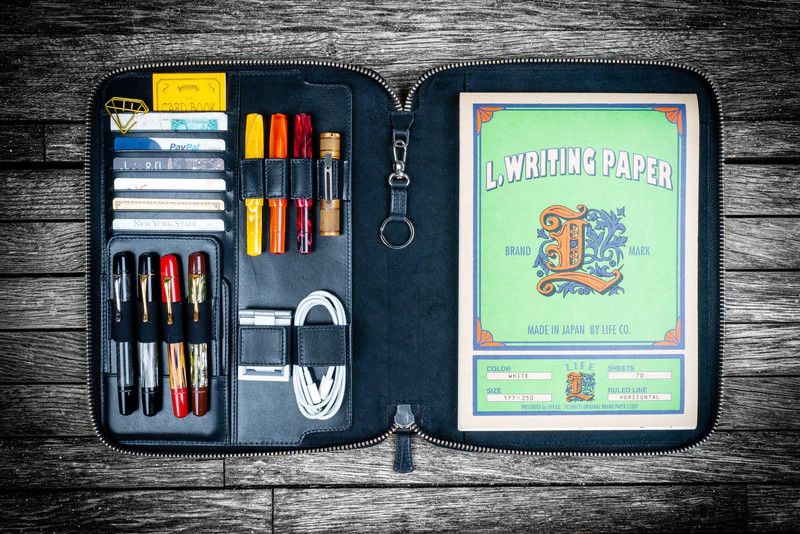 Leather Zippered B5 Folio - Black