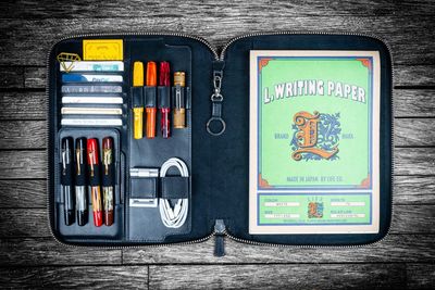 Leather Zippered B5 Folio - Black