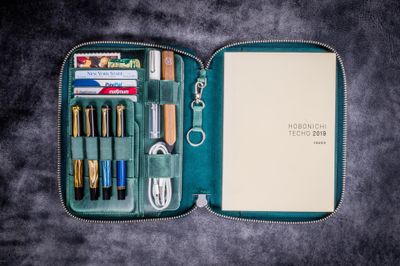 Leather Zippered A5 Notebook Folio - Crazy Horse Forest Green