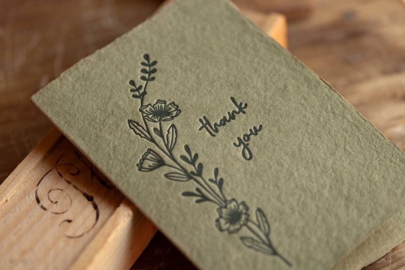 Thank You Olive Paper Letterpress Greeting Card