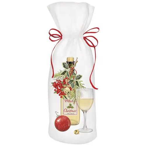 Holly White Wine Fabric Bottle Bag