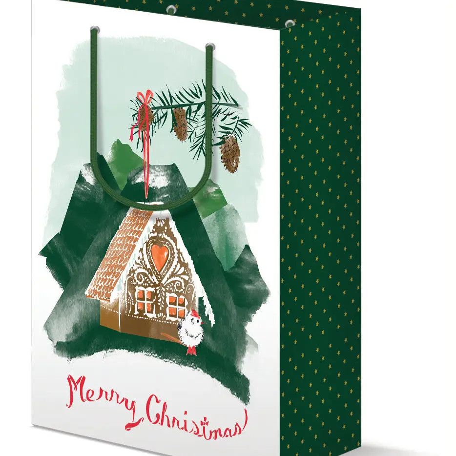 Gingerbread Birdhouse Christmas Gift Bag