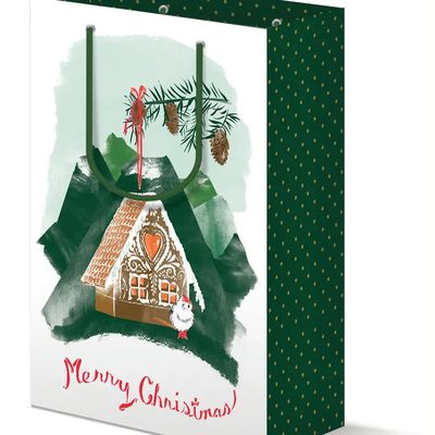 Gingerbread Birdhouse Christmas Gift Bag
