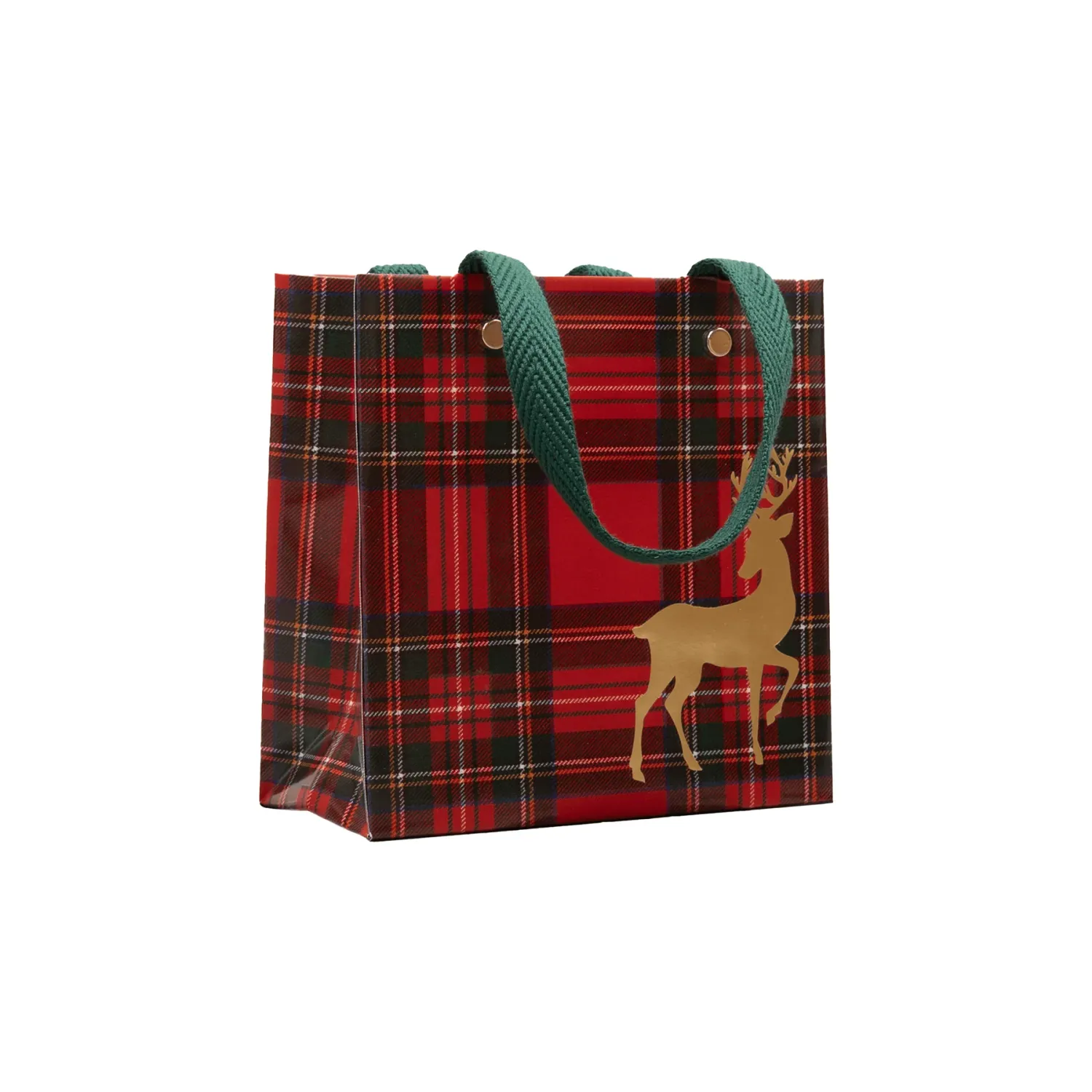 Royal Plaid Reindeer Square Gift Bag - Small
