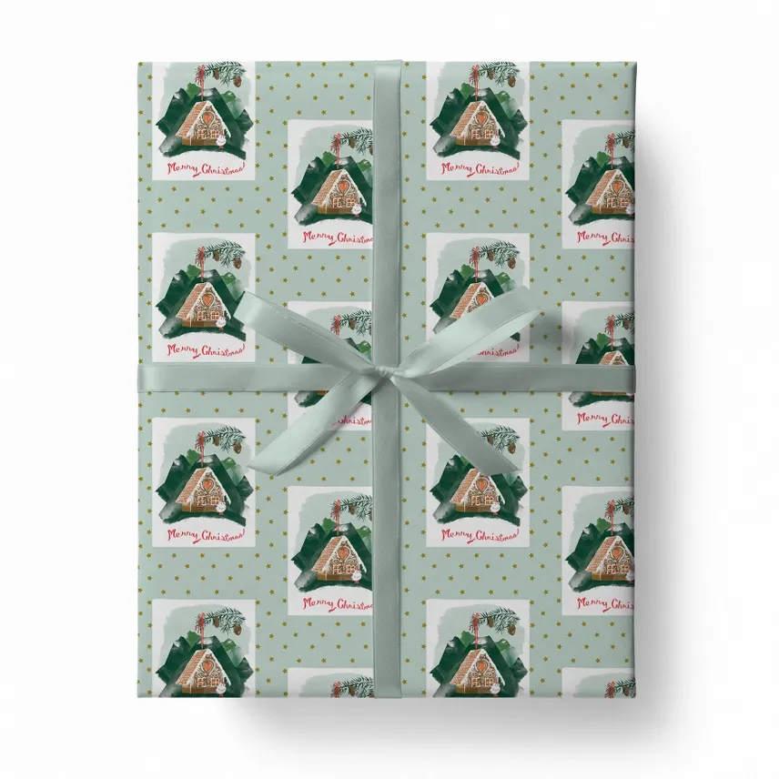 Gingerbread Birdhouse Wrapping Paper - Single Sheet