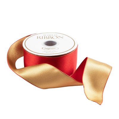 Satin Red &amp; Gold Reversible Wired Ribbon - 6 Yard Spool