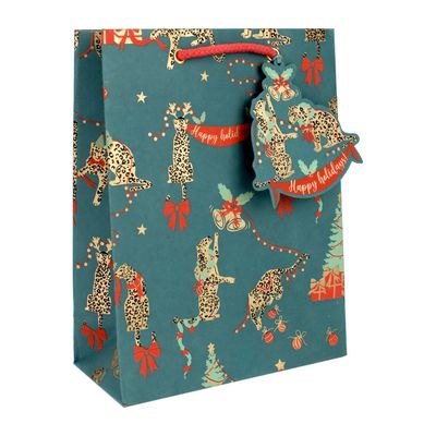 Festive Leopard Gift Bag - Medium