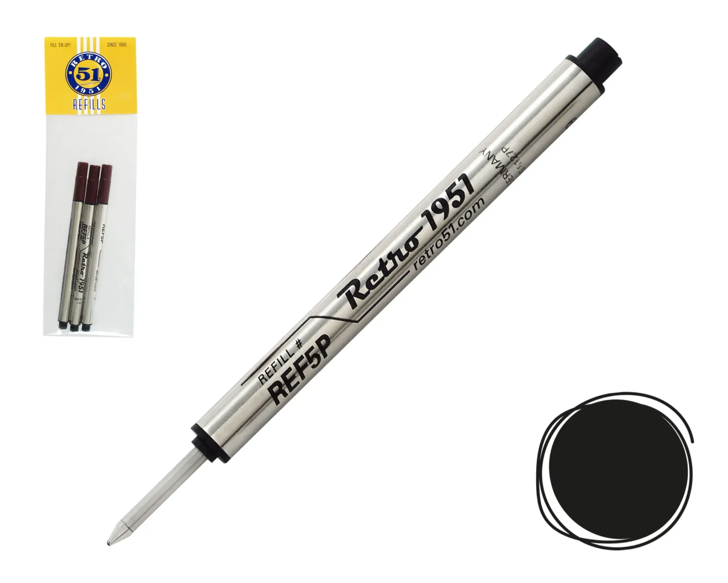 Retro 51 Black Capless Rollerball Refills (pack of 3)